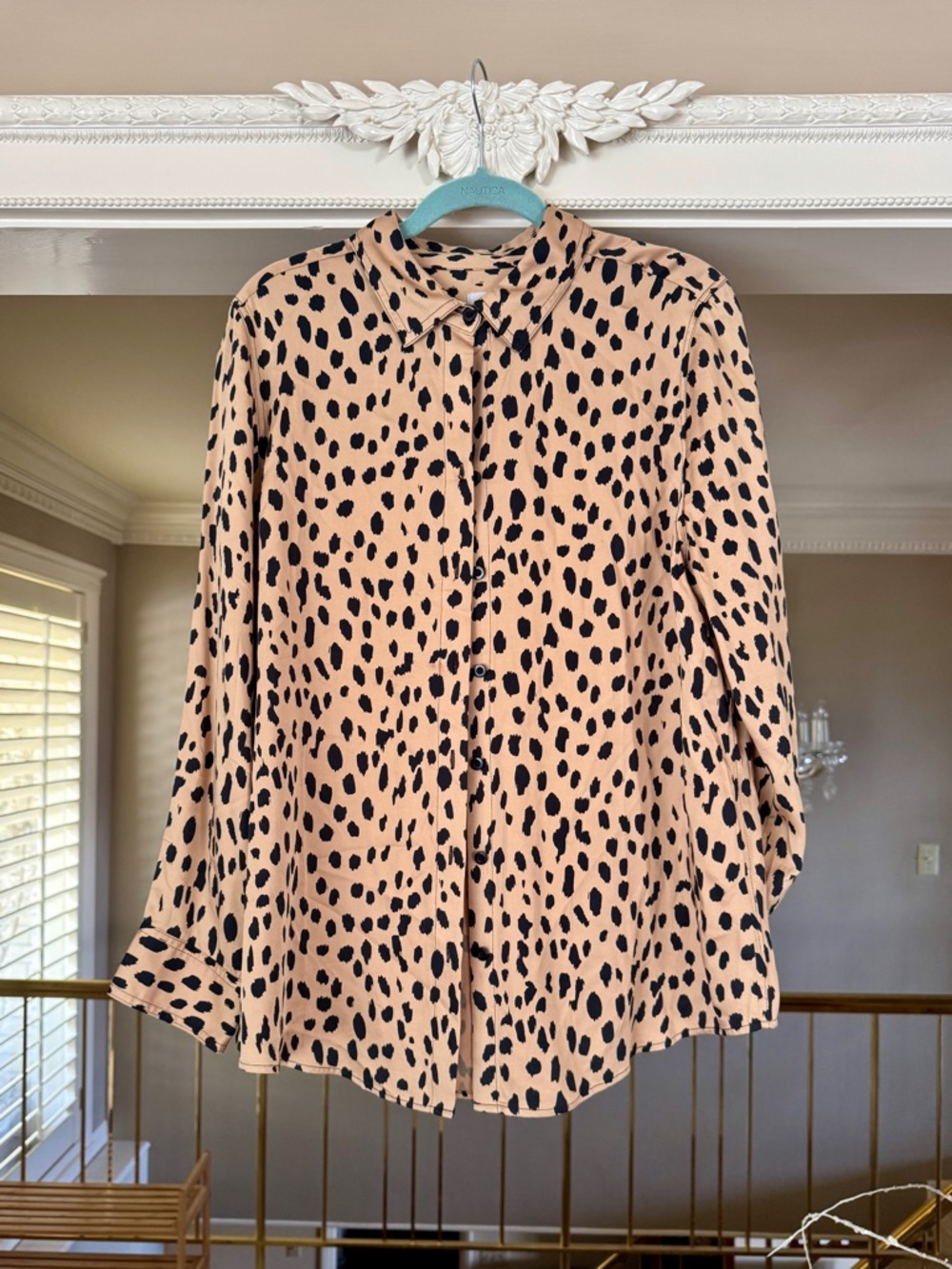 Chico's Button-Down Animal Print Silky Long-Sleeved Shirt